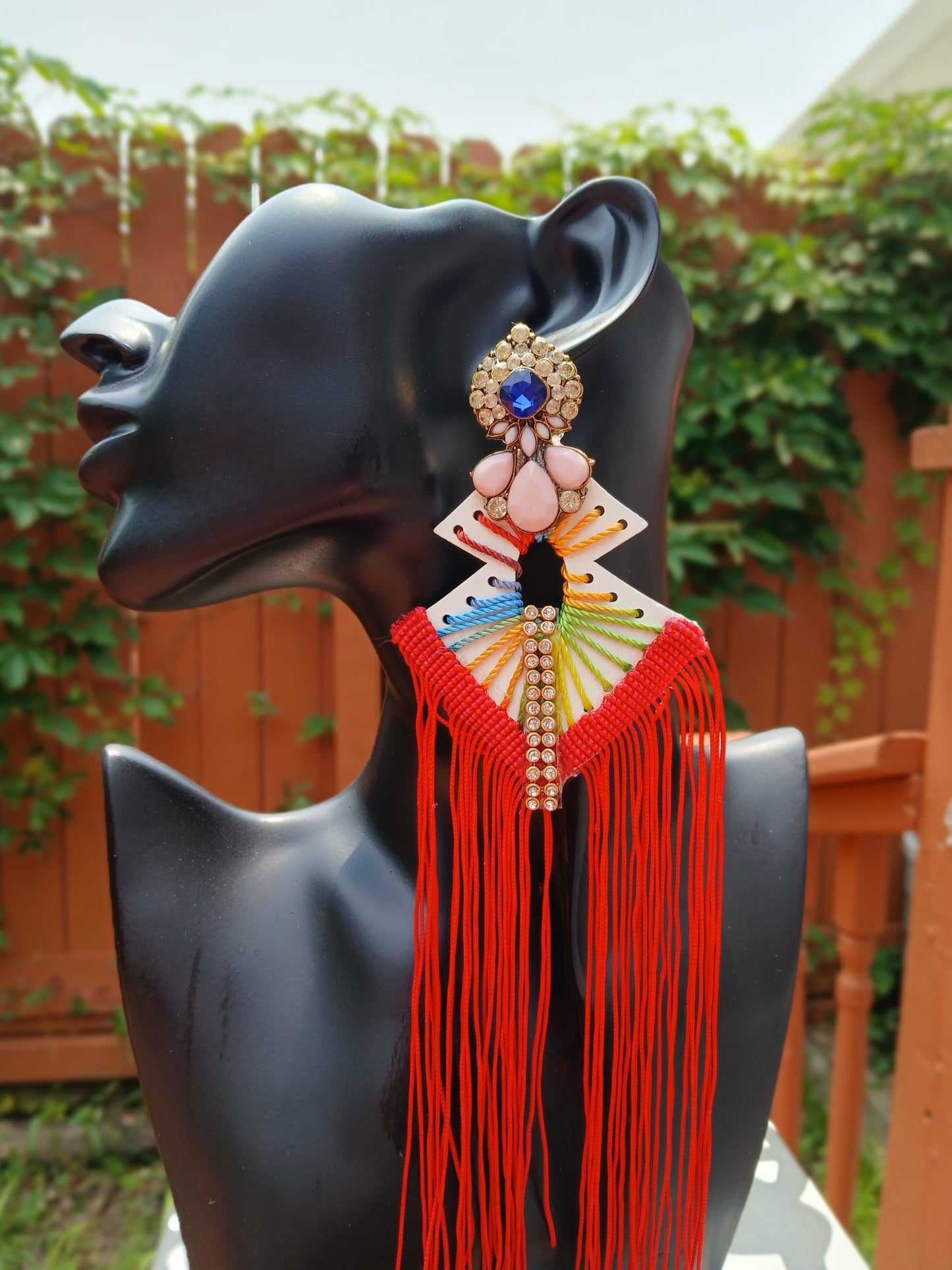 Lively Color Red Fringe Earrings