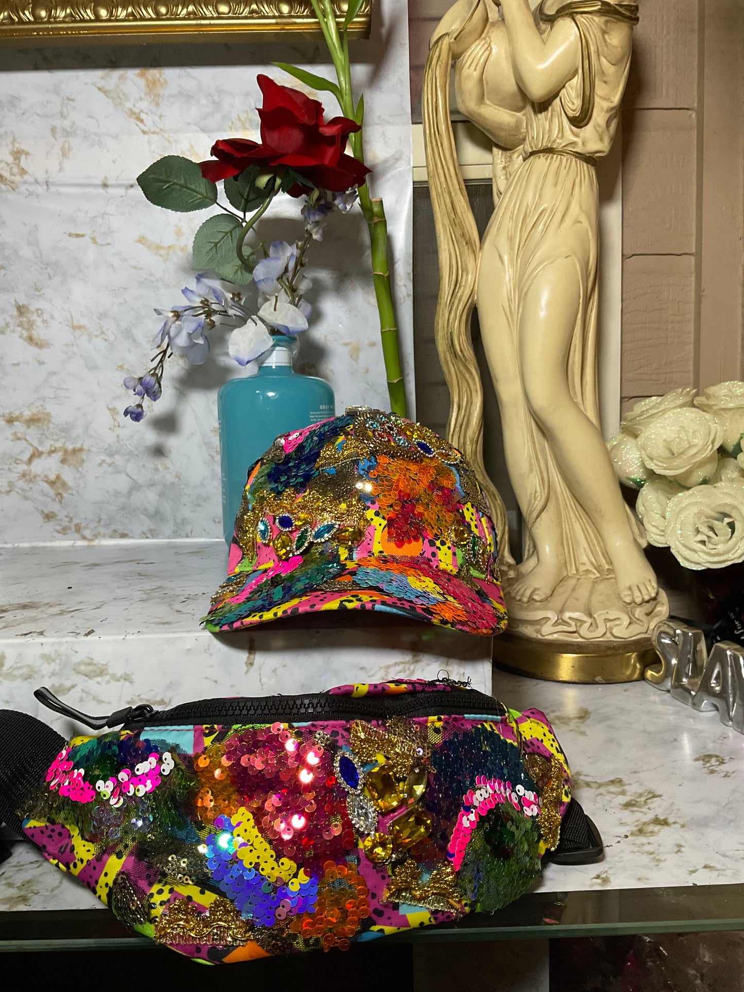 High Roller Cap & Fanny Pack Pink Sequin Set